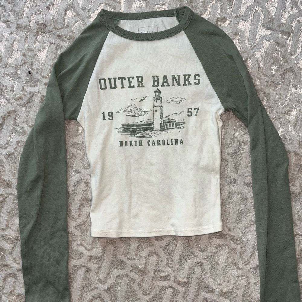 Full tilt Outer banks cropped Long Sleeve Shirt - Green and White graphic